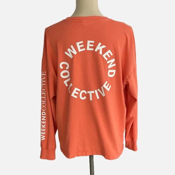 ASOS Design Weekend Collective Varsity Long Sleeve T-Shirt Orange White - Picture 10 of 10